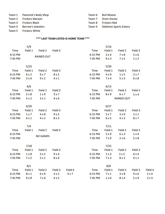 Sylvania Senior Softball - 50+ Legends Schedule